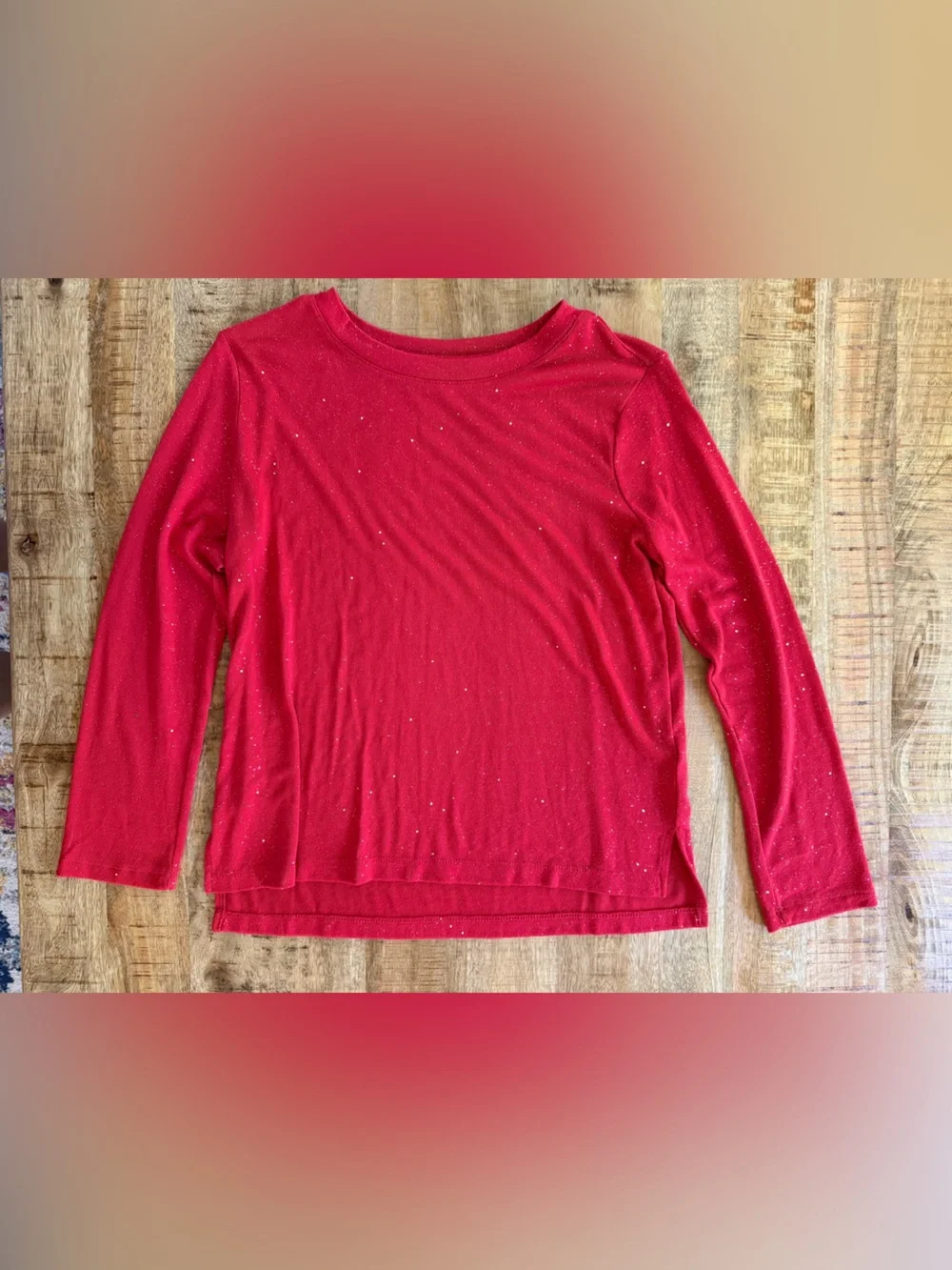 Old Navy Girls XL 14-16 Red Glitter Sparkle Long Sleeve Holiday Top
